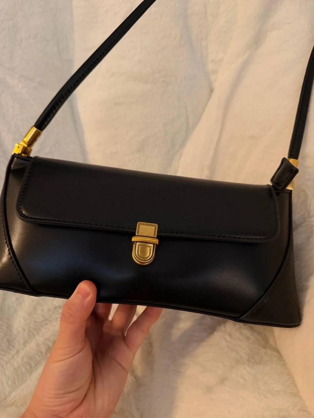 Classic Black Leather Shoulder Bag with Gold Hardware - Picture 2 of 5